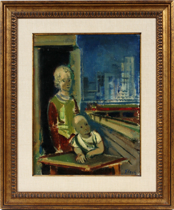 JOSEPH FLOCH, OIL ON CANVAS, H 15", W 19", MOTHER & CHILD: Signed lower right; framed. Provenance: