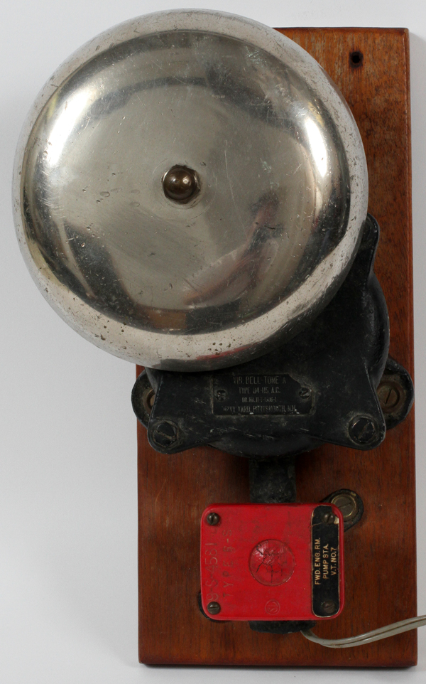 NAVY YARD SHIP`S BELL, PORTSMOUTH, NEW HAMPSHIRE, MOUNTED, 15" X 6 3/4": Type B4-115, mounted on