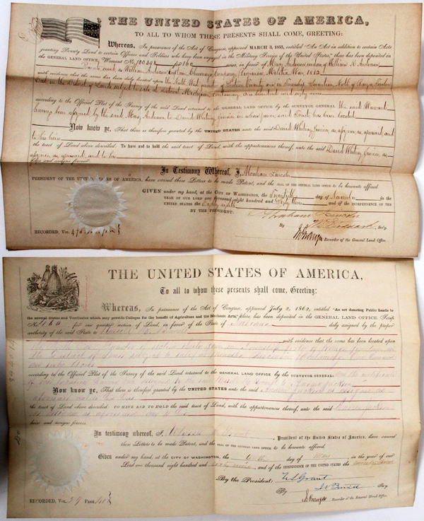 UNITED STATES PRESIDENTIAL & OTHER LAND GRANTS TO DAVID WHITNEY, JR., C. 1861-1875, OVER 100: