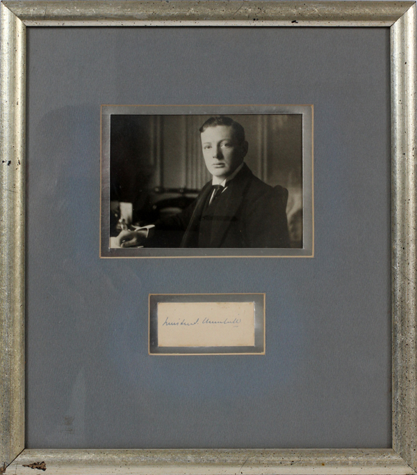 WINSTON CHURCHILL, AUTOGRAPH AND PHOTO, H 8", W 6": cut autograph of Winston Churchill in black