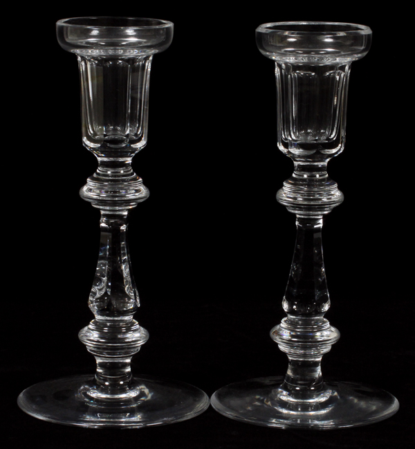 WATERFORD `GLENCREE` PATTERN, CRYSTAL CANDLESTICKS, PAIR, H 8": Marked Waterford, `Glencree`