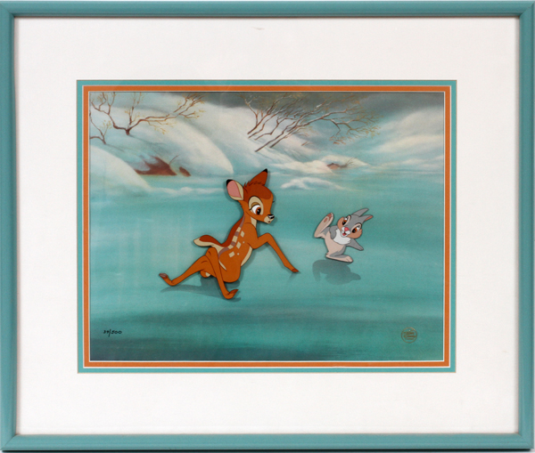 WALT DISNEY, ANIMATION CEL, H 15", W 11", "BAMBI & THUMPER ON ICE": unsigned; Edition #34/500.