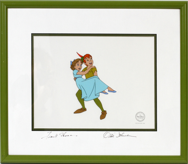 FRANK THOMAS & OLLIE JOHNSTON ANIMATION CEL, 1990, H 10", W 13", "PETER PAN": Peter Pan serigraph