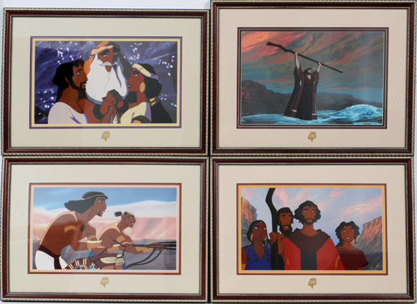 PRINCE OF EGYPT, ANIMATION CEL GROUP, 4 PCS., H 10", W 17", "THROUGH HEAVEN`S EYE", ETC.: Edition #