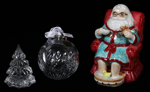 WATERFORD CUT CRYSTAL & PORCELAIN CHRISTMAS GROUPING, H 3"-5": Includes: crystal Christmas tree,