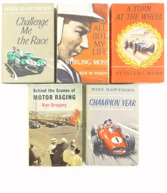 Five Vintage Formula 1 novels with dust jackets - Mike Hawthorn - Champion Year, first edition,