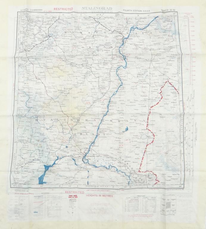 Military silk scarf map of Stalingrad, USSR : For Condition Reports Please Visit www.