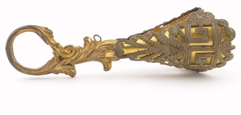 19th Century gilt metal posy holder of foliate design, 13cm high : For Condition Reports Please