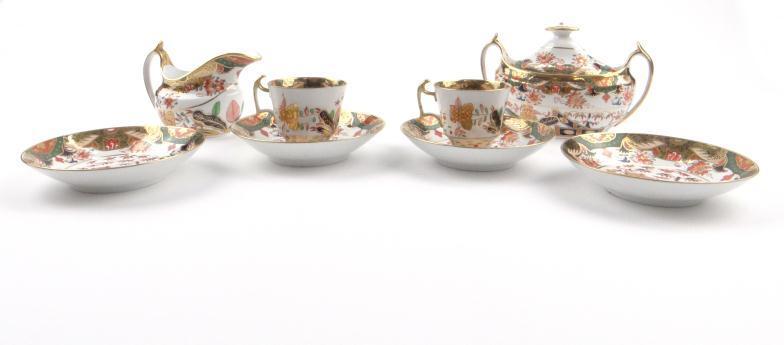 19th Century Spode cream jug, sugar bowl and cover, two cups and four saucers, each decorated in the