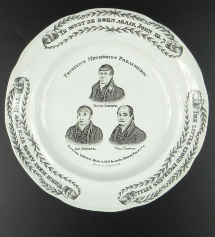 19th Century plate transfer printed with primitive Methodist preachers, 26cm diameter : For