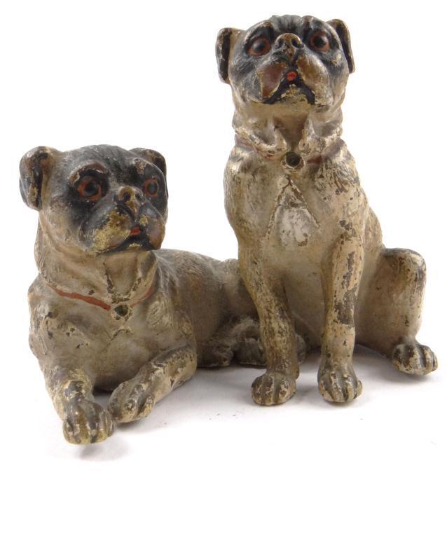 Austrian cold painted bronze pair of pug dogs, 6cm high : For Condition Reports Please Visit www.