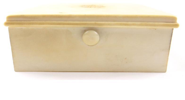 19th Century square ivory box with push button catch and engraved monogram, 7.5cm square : For