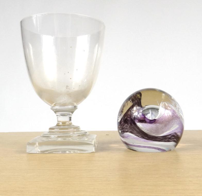 Purple glass paperweight and a Victorian glass goblet : For Condition Reports Please visit www.