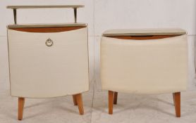 A 1960's white vinyl  covered telephone table along with matching stool / storage.104cm x 74cm x
