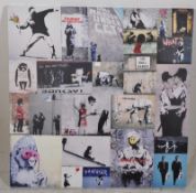 A contemporary Banksy stretch canvas depicting multiple works