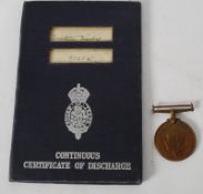 A Mercantile Marine WWI 1914-1918, along with the soldiers Continuous Certificate Of Discharge