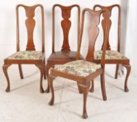 4 Edwardian mahogany queen anne dining chairs. Raised on cabriole legs with pad feet having tall
