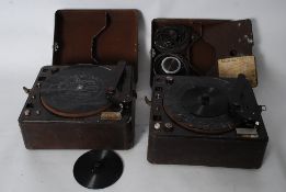 Two Thermonic Products Ltd Recordon disc recording machine in brown bakelite case.