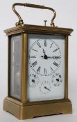 A 19th century Brass cased multi dial repeater carriage clock with alarm, striking on a ball