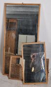A large Victorian country pine wall mirror of rectangular form. Together with 2 small Victorian pine