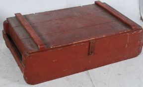 A vintage painted pine sailers steamer trunk of shabby chic construction having hinged top