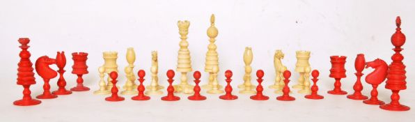 A Mid Victorian ivory chess set in the manner of William Lund. The complete set of high quality (
