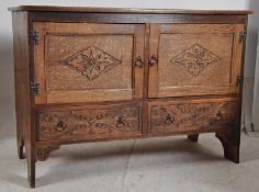 A very large 19th century oversized oak country mule chest coffer. Raised on stile supports having a