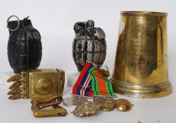 A collection of World War / military army items: including two WWII medals ( War & Defence