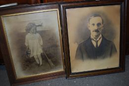 2 Victorian framed and glazed black and white portrait photographs, one of a child, the other a