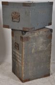 2 vintage 20th century military painted trunks / boxes, one bearing stencil painted notation with