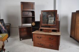 A student bureau, sliding glass bookcase, oak dressing chest of drawers and a small 2 drawer chest