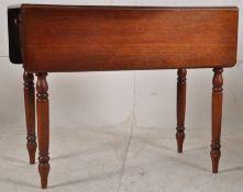 A Victorian Pembroke drop leaf table in mahogany with turned legs and drawer to facing end.  73cm