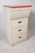 A 1950`s retro / vintage formica two tone painted kitchen pedestal cabinet. The locker base having