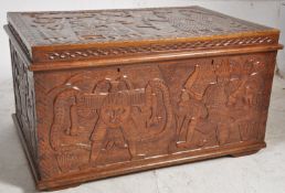 Early 20th century large African / Asiatic Colonial hardwood coffer chest. The trunk being