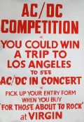 Music Memorabilia. An unframed `AC/DC` music competiton poster. Los Angeles prize, Virgin Records.