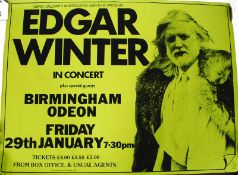 Music Memorabilia. An unframed `Edgar Winter`  at the Birmingham Odeon music gig / event poster.