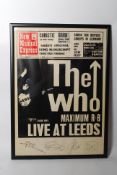 A  limited edition numbered 831 / 1000 framed and glazed The Who live at Leeds poster, with printed