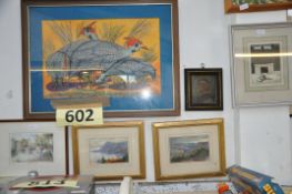 A collection of original watercolours and oil paintings, signed prints etc. 11 in total.