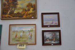 A large 20th century oil on canvas country scene signed D. Ewart along with two other oil