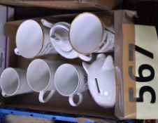 A collection of commemorative china to include cups, vase and other items.