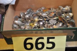 A large collection of silver and silver plate souvenir spoons. Mostly silver plate, but some