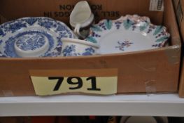 A box of 19th and 20th century china to include Staffordshire, blue and white etc