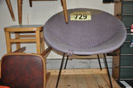 A 1950's atomic weaved bedroom chair together with 2 retro beech wood kitchen stools