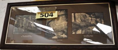 A vintage framed selection of photographs from Cheddar caves, Somerset. Each photo being annotated