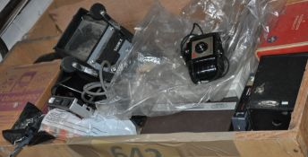 A collection of assorted cameras to include accessories, splicers, projectors etc all in wooden