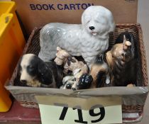 A box to contain assorted china dogs / figurines etc