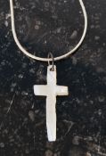 Vintage mother of pearl crucifix on a silver snake chain marked Italy 925