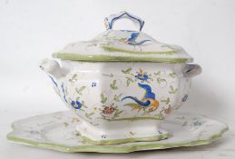 Vintage Duran Atelier Martres Tolosane fiaence soup tureen and platter hand made and hand painted
