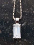 Silver box chain with crystal pendant. Clasps and pendant stamped 925