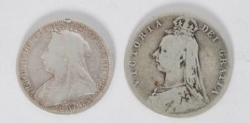 COINS: Victoria, old head, florin, 1899, a few small marks to obv., ding to top. Together with a